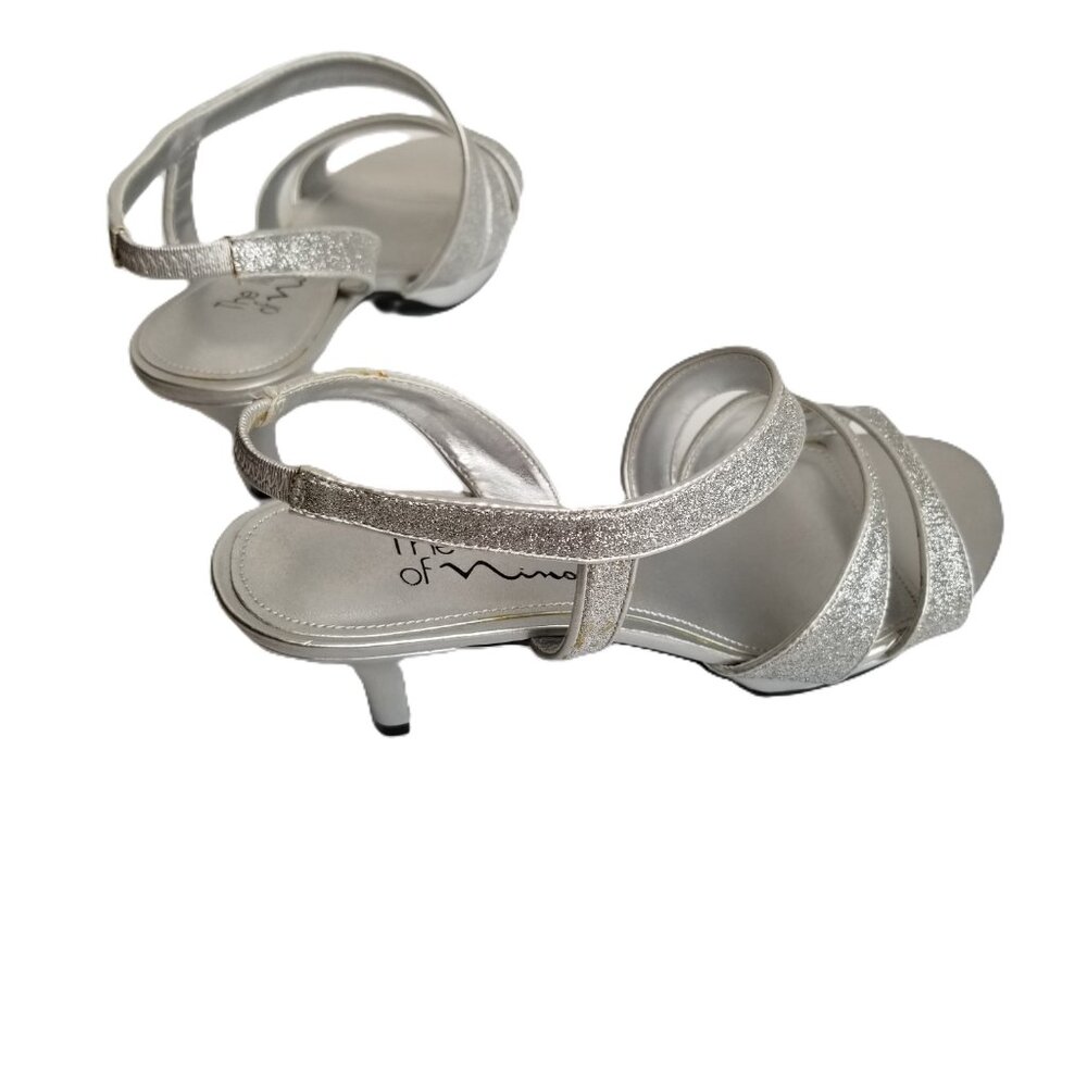 Touch of Nina Strappy Slingback Heels 7M Silver Glitter Cocktail Formal Wedding